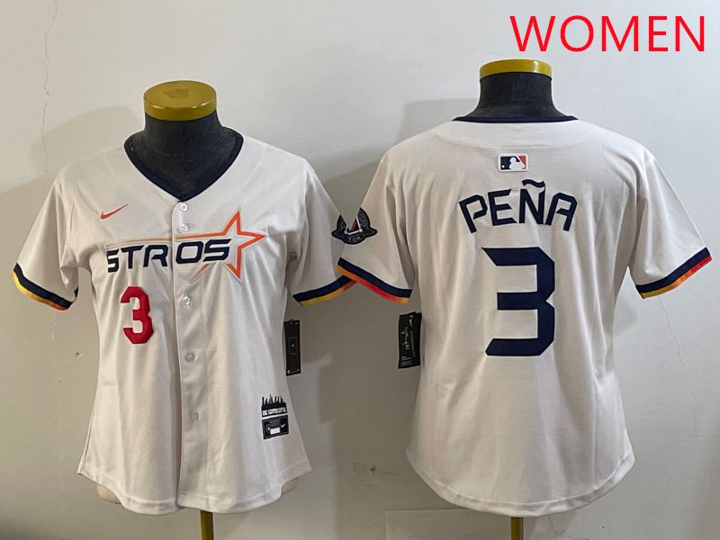 Women Houston Astros #3 Pena Cream Three generations Joint Name 2025 Nike MLB Jersey style 13->women mlb jersey->Women Jersey